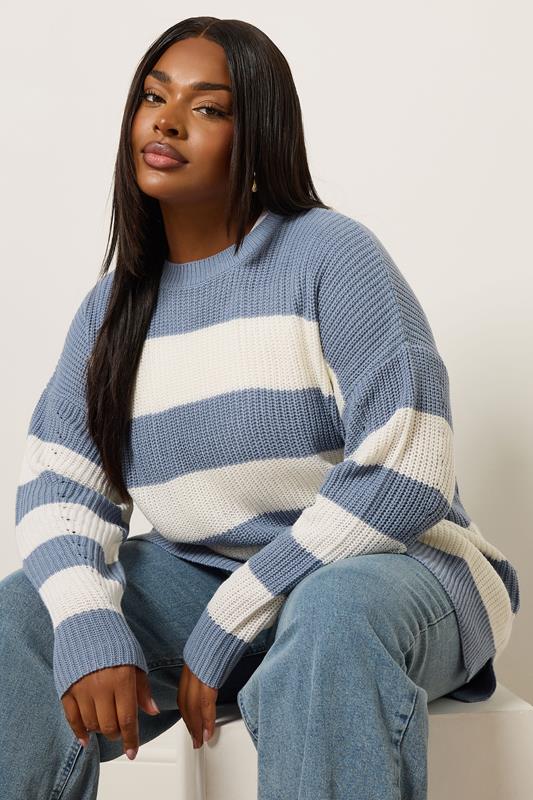 evans YOURS Curve Blue Stripe Drop Shoulder Jumper