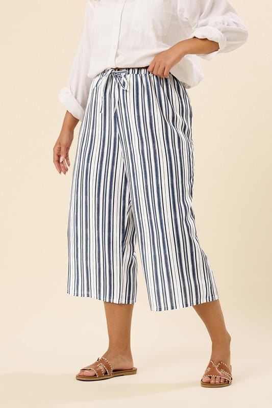 Evans YOURS Curve Blue Stripe Linen Look Culottes