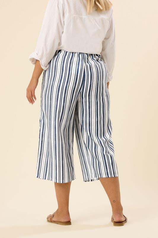 Evans YOURS Curve Blue Stripe Linen Look Culottes