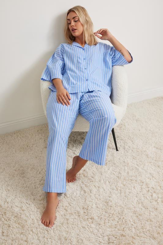 evans YOURS Curve Blue Stripe Pyjama Bottoms