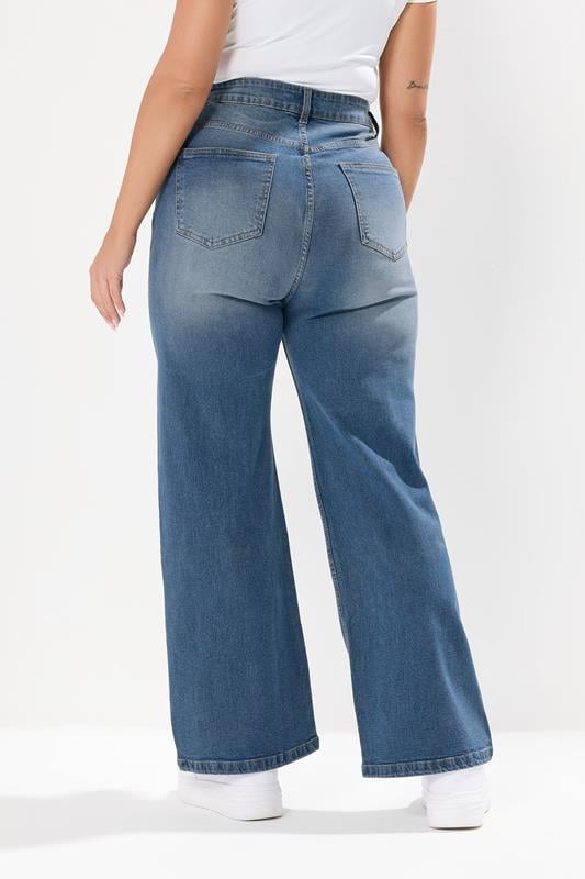 Evans YOURS Curve Blue Studded Wide Leg Jeans