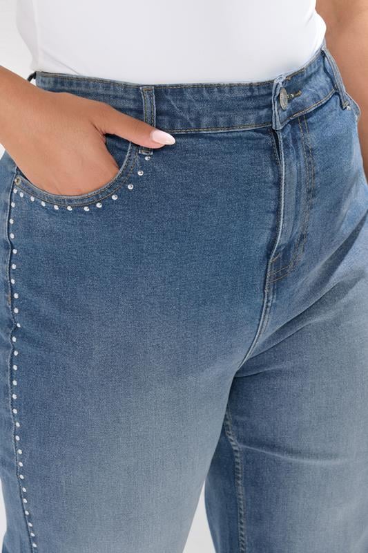 Evans YOURS Curve Blue Studded Wide Leg Jeans