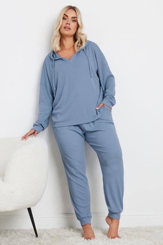 Evans YOURS Curve Blue Waffle Cropped Hoodie