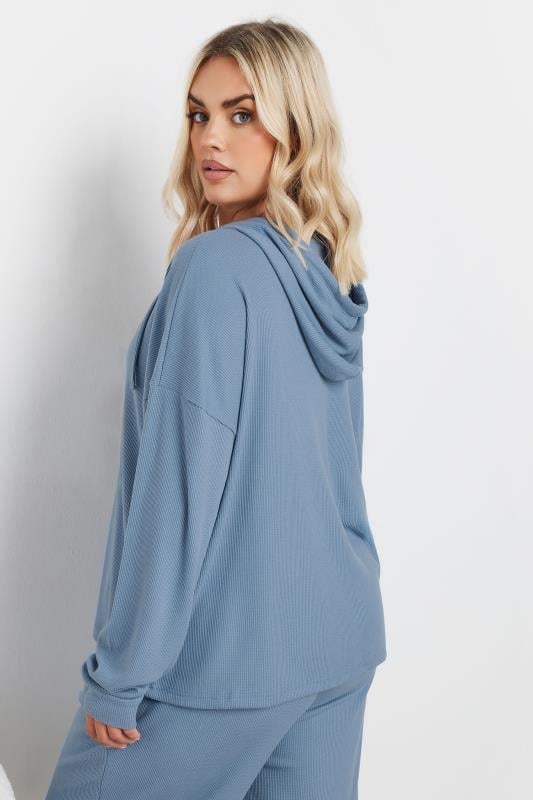 Evans YOURS Curve Blue Waffle Cropped Hoodie