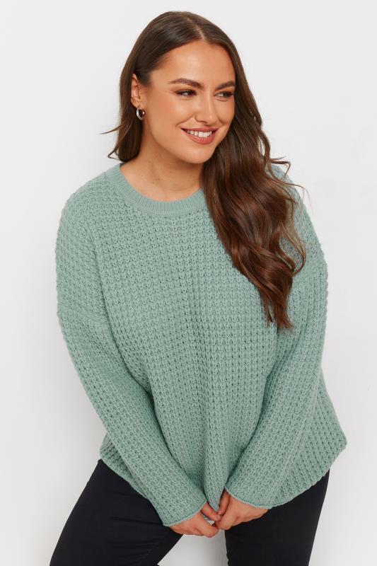 evans YOURS Curve Blue Waffle Knit Jumper