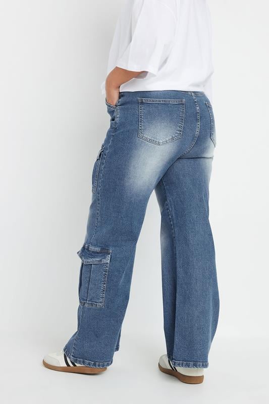 Evans YOURS Curve Blue Washed Effect Cargo Jeans