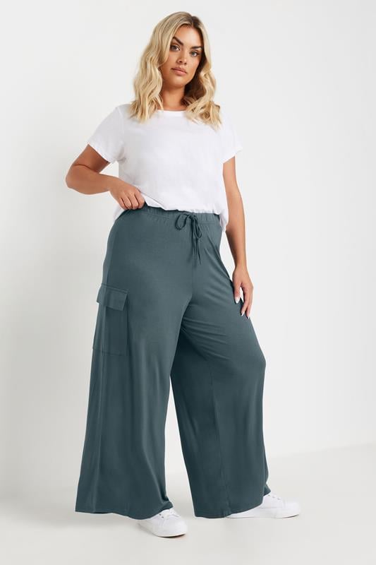 Evans YOURS Curve Blue Wide Leg Cargo Trousers