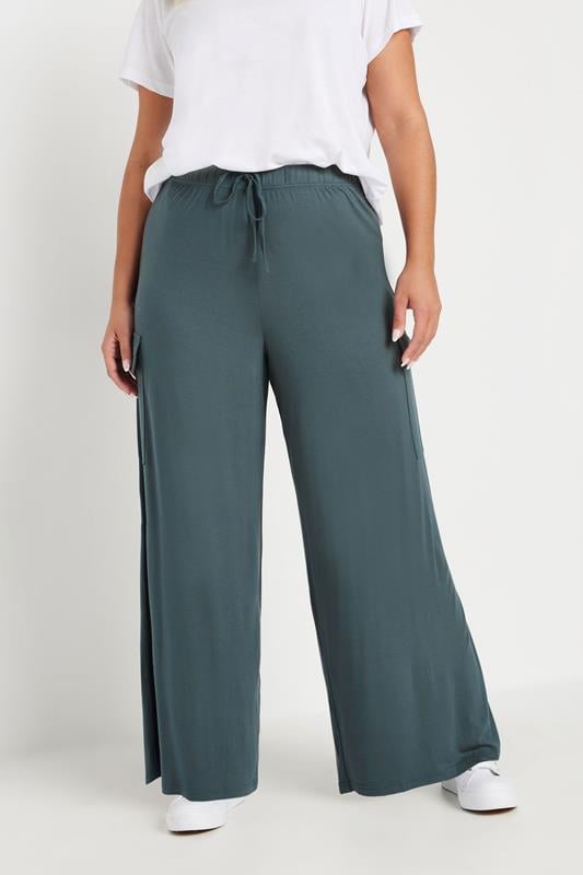 evans YOURS Curve Blue Wide Leg Cargo Trousers