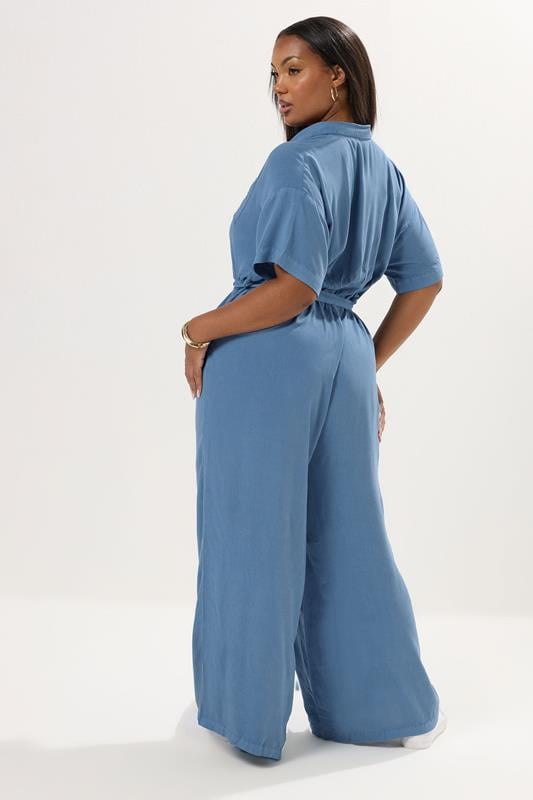 Evans YOURS Curve Blue Wide Leg Chambray Jumpsuit