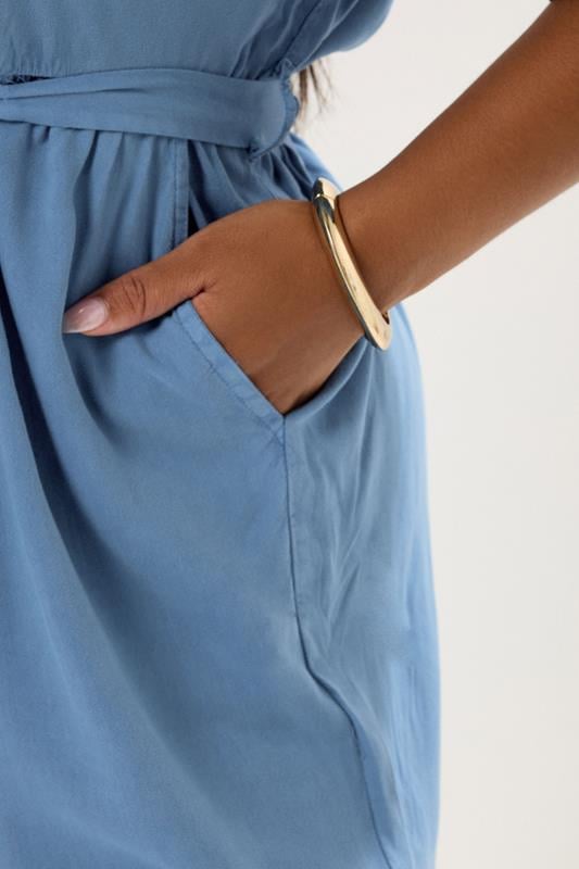 Evans YOURS Curve Blue Wide Leg Chambray Jumpsuit