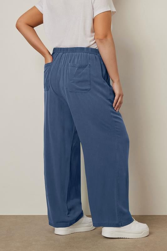 Evans YOURS Curve Blue Wide Leg Chambray Trousers