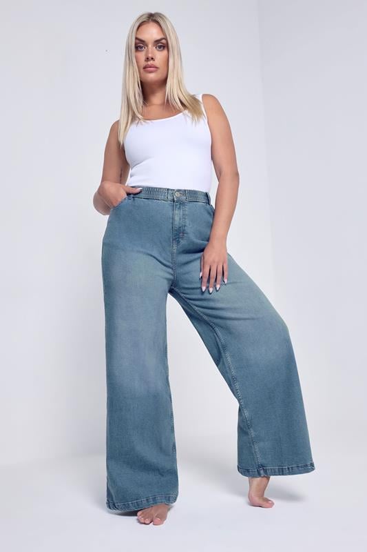evans YOURS Curve Blue Wide Leg Slouchy Jeans