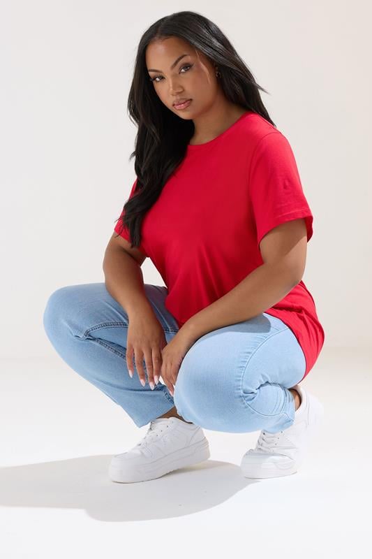 Evans YOURS Curve Bright Red Short Sleeve T-Shirt