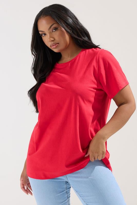 evans YOURS Curve Bright Red Short Sleeve T-Shirt