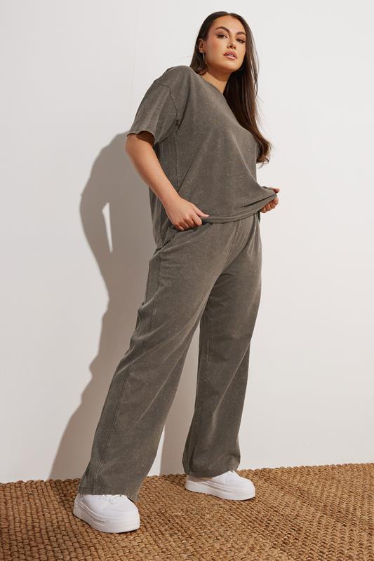 Evans YOURS Curve Brown Acid Wash Wide Leg Joggers