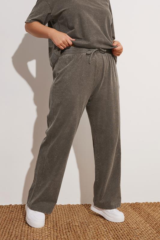 Evans YOURS Curve Brown Acid Wash Wide Leg Joggers