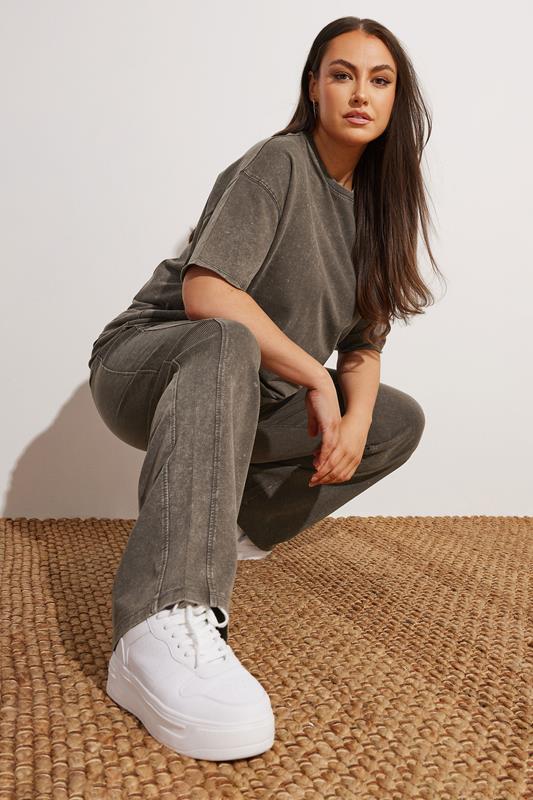 evans YOURS Curve Brown Acid Wash Wide Leg Joggers