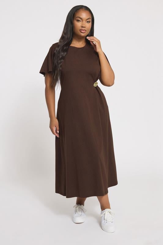Evans YOURS Curve Brown Button Detail Midi Dress
