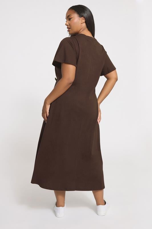 Evans YOURS Curve Brown Button Detail Midi Dress