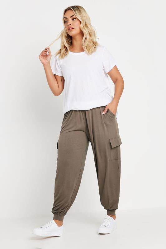 Evans YOURS Curve Brown Cargo Harem Joggers