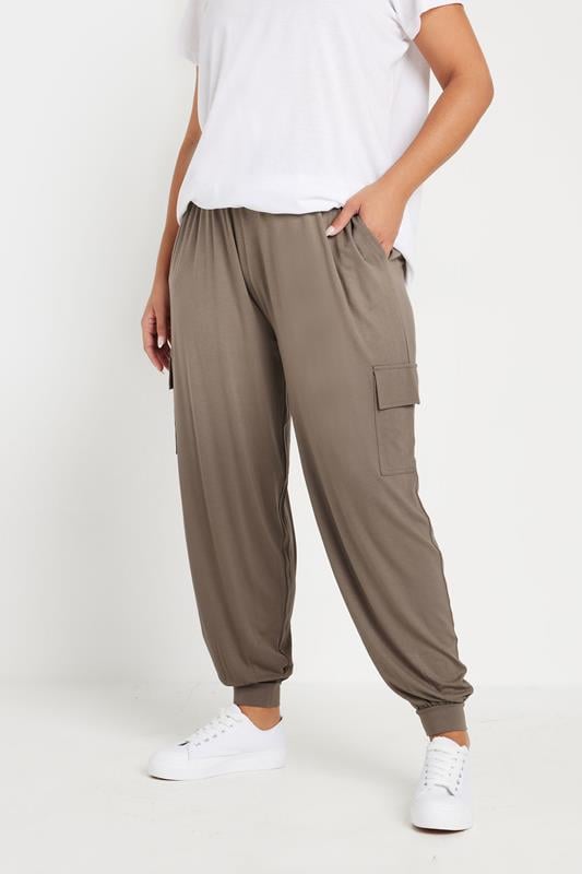 evans YOURS Curve Brown Cargo Harem Joggers