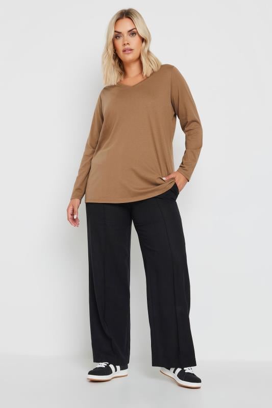 Evans YOURS Curve Brown Core Long Sleeve T-Shirt