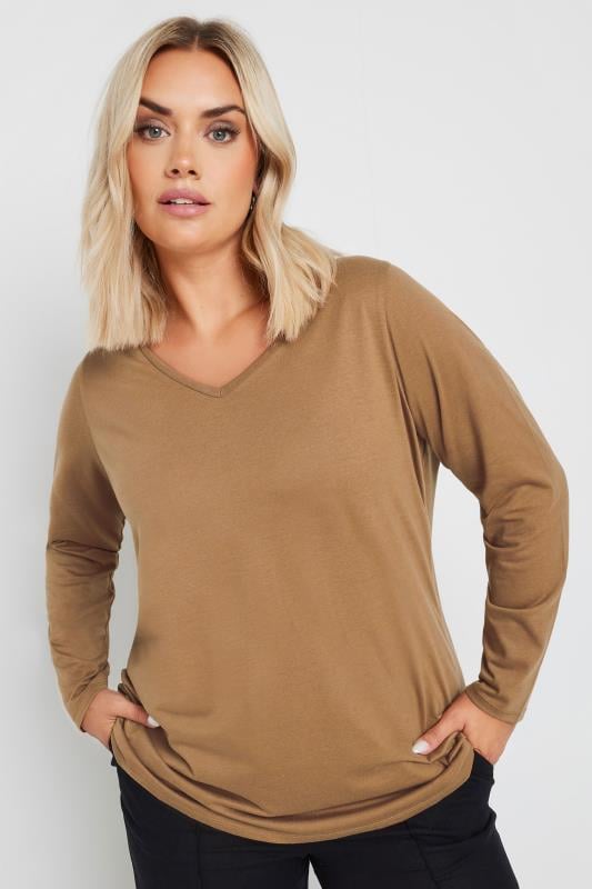 evans YOURS Curve Brown Core Long Sleeve T-Shirt