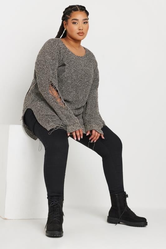 Evans YOURS Curve Brown Distressed Knitted Jumper