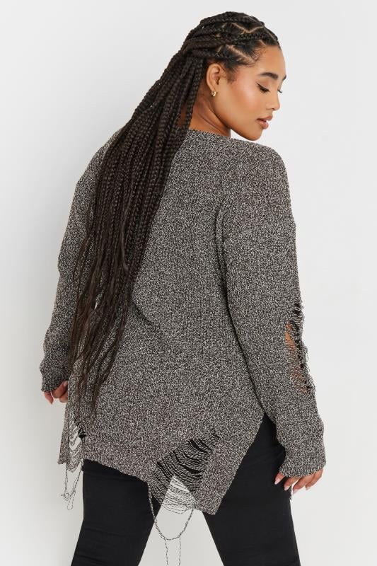 Evans YOURS Curve Brown Distressed Knitted Jumper