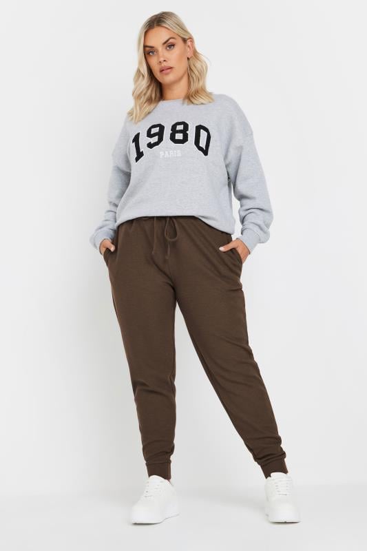 Evans YOURS Curve Brown Elasticated Cuffed Joggers