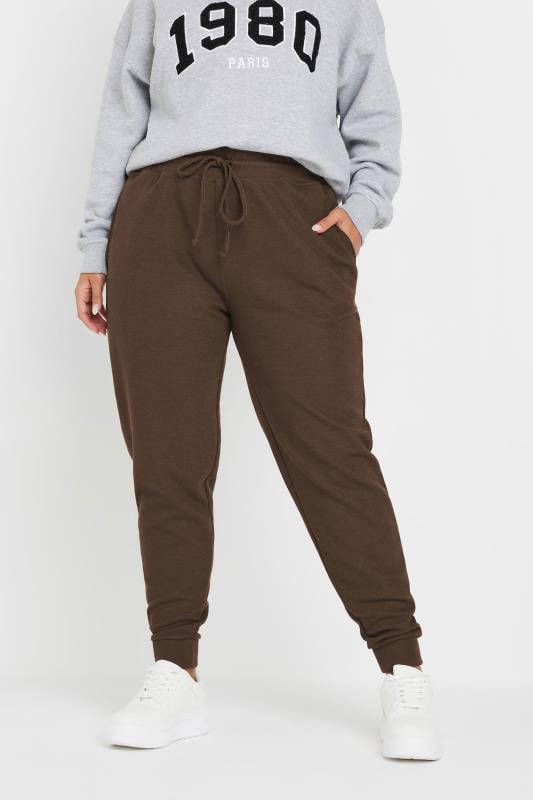 evans YOURS Curve Brown Elasticated Cuffed Joggers