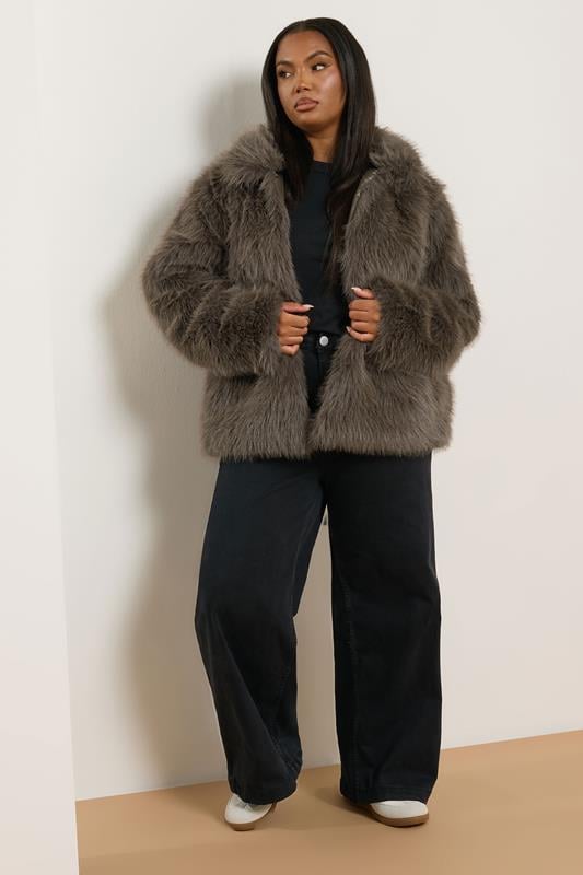 Evans YOURS Curve Brown Faux Fur Collared Jacket