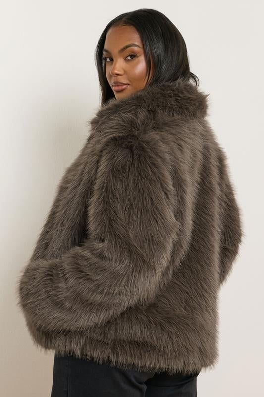 Evans YOURS Curve Brown Faux Fur Collared Jacket