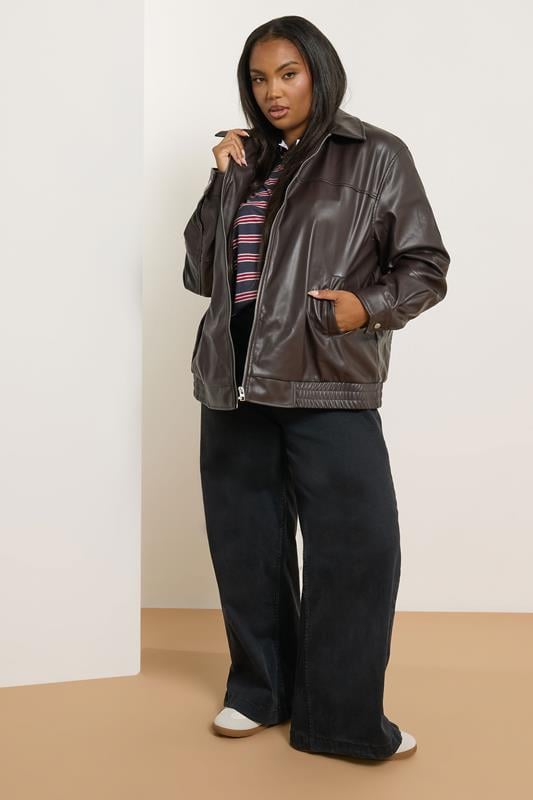 Evans YOURS Curve Brown Faux Leather Bomber Jacket