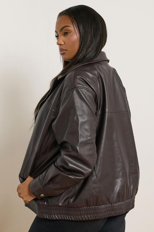 Evans YOURS Curve Brown Faux Leather Bomber Jacket