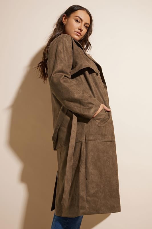 Evans YOURS Curve Brown Faux Suede Trench Coat