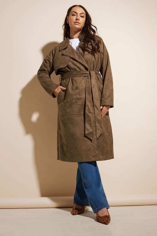 Evans YOURS Curve Brown Faux Suede Trench Coat