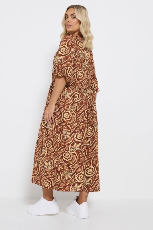 Evans YOURS Curve Brown Floral Print Midaxi Dress