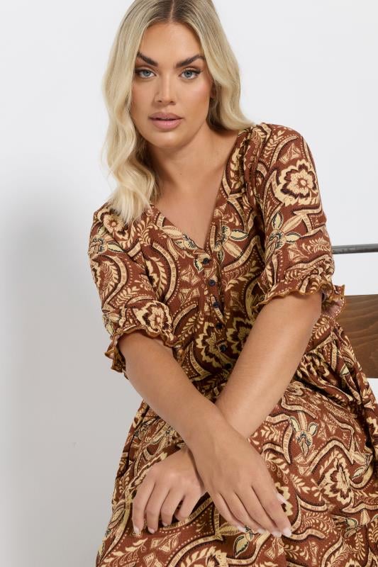 Evans YOURS Curve Brown Floral Print Midaxi Dress