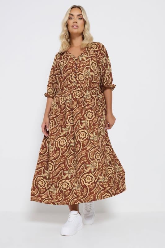 evans YOURS Curve Brown Floral Print Midaxi Dress