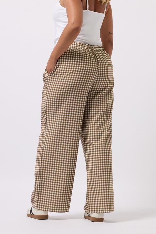Evans YOURS Curve Brown Gingham Wide Leg Trousers