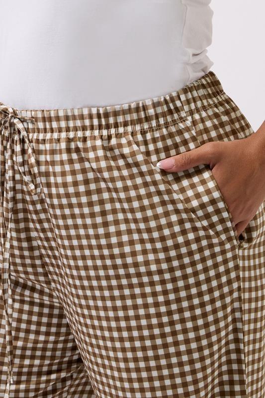 Evans YOURS Curve Brown Gingham Wide Leg Trousers