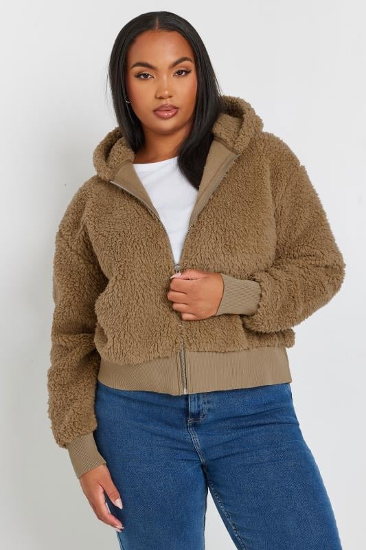 evans YOURS Curve Brown Hooded Fleece Jacket