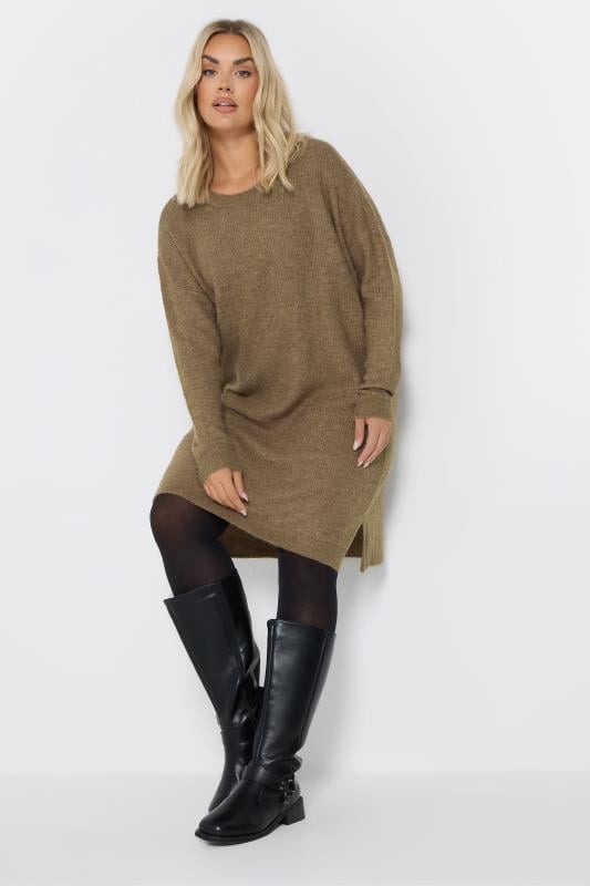 Evans YOURS Curve Brown Knitted Tunic Jumper Dress