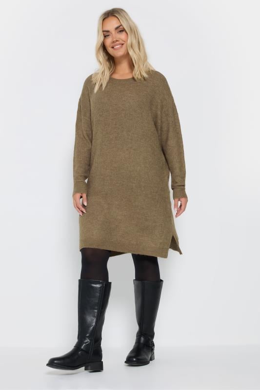 Evans YOURS Curve Brown Knitted Tunic Jumper Dress