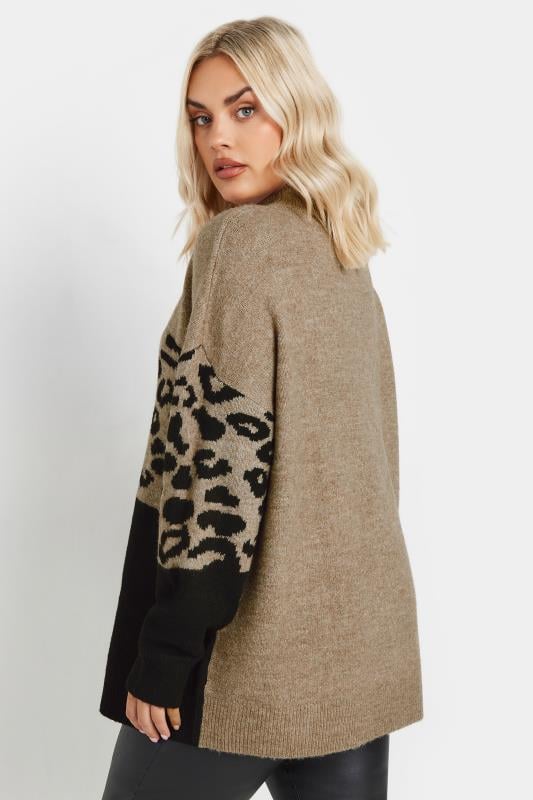 Evans YOURS Curve Brown Leopard Colourblock Jumper