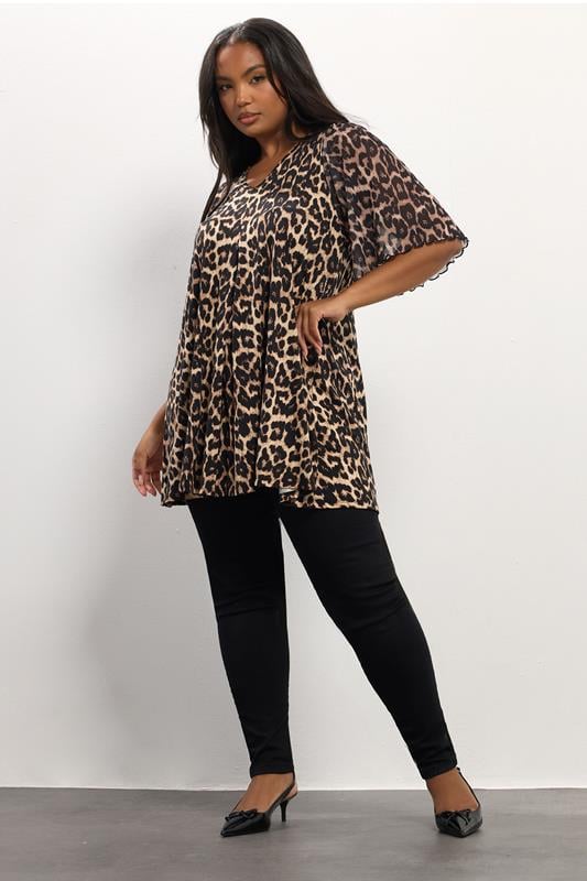 Evans YOURS Curve Brown Leopard Pleat Front Top