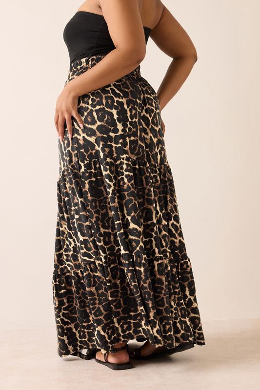 Evans YOURS Curve Brown Leopard Tiered Maxi Skirt