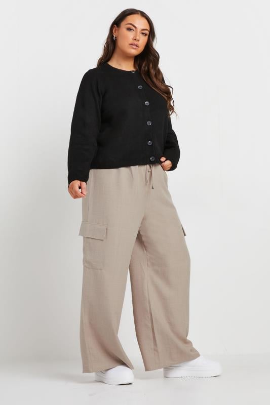 Evans YOURS Curve Brown Linen Look Cargo Trousers