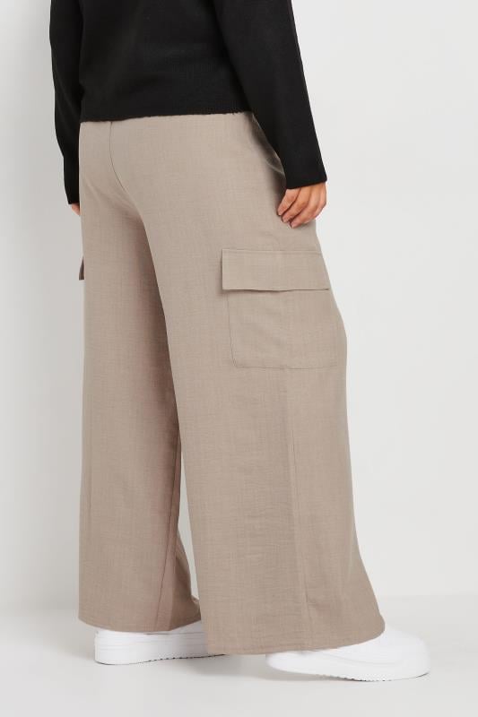 Evans YOURS Curve Brown Linen Look Cargo Trousers